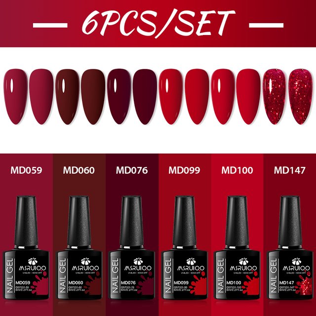 6pcs Red Gel Nail Polish Set For Christmas Nails HEMA TPO FREE Coffee Brown Semi Permanent Soak Off UV Gel Varnish Nail Supplies