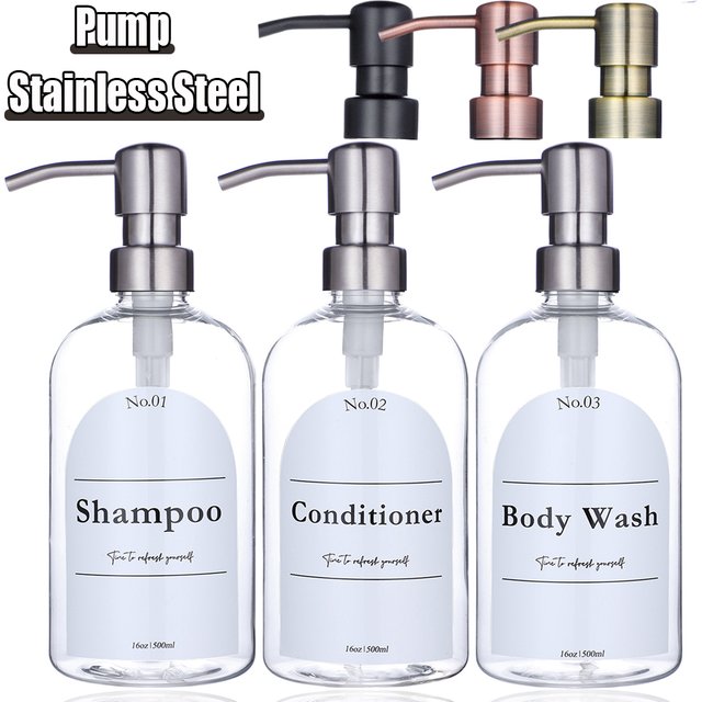 Clear Shampoo Conditioner Body Wash Dispenser Set with Heavy Duty Plastic Pump Plastic Shower Soap Dispenser Bottles