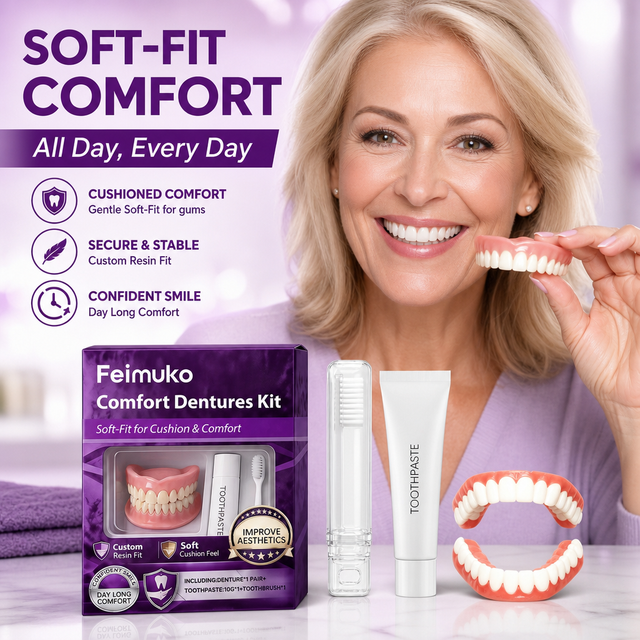 Denture Care Kit Cosmetic Denture Set Removable False Teeth Denture Cleaning Natural Smile Teeth Comfort Fit Denture Oral Care