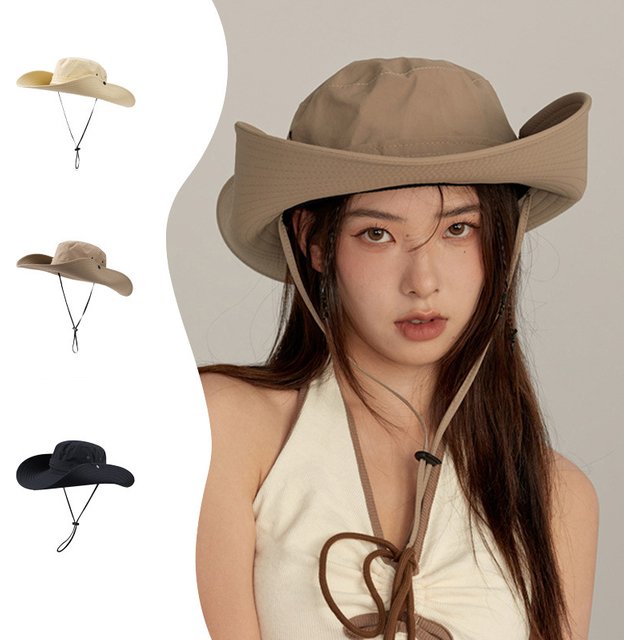 Panama Women's Outdoor Sunshade Fisherman Hat Sunscreen Mountain Climbing Hat Big brim Sunshade Hat Cap H156