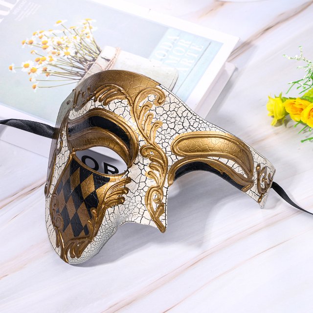 Masque de mascarade pour hommes Masque de mascarade d'Halloween Vintage Venise, Italie Mâle Fantôme de l'Opéra demi-visage déguisement de fête de vacances