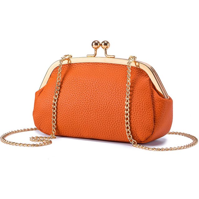 Soft Real Leather Frame Clutch Purse, Multi Layer Interior Kiss Lock Crossbody Bag Fits Cell Phone Cosmetics Cards