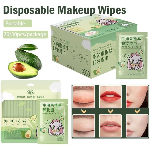 20/30pcs Avocado Makeup Removing Wipes Soft Mini Disposable Makeup Wipes Skin Care Individual Package Deep Cleaning Wipes