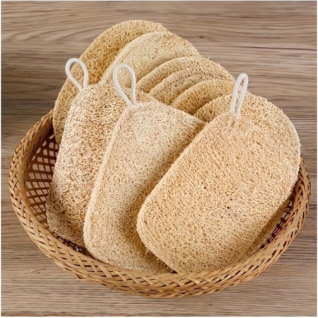 6pcs Natural Loofah Exfoliating Sponges - Gentle Body Scrubber for Shower & Bath, Bamboo Fiber Cleaning Pads