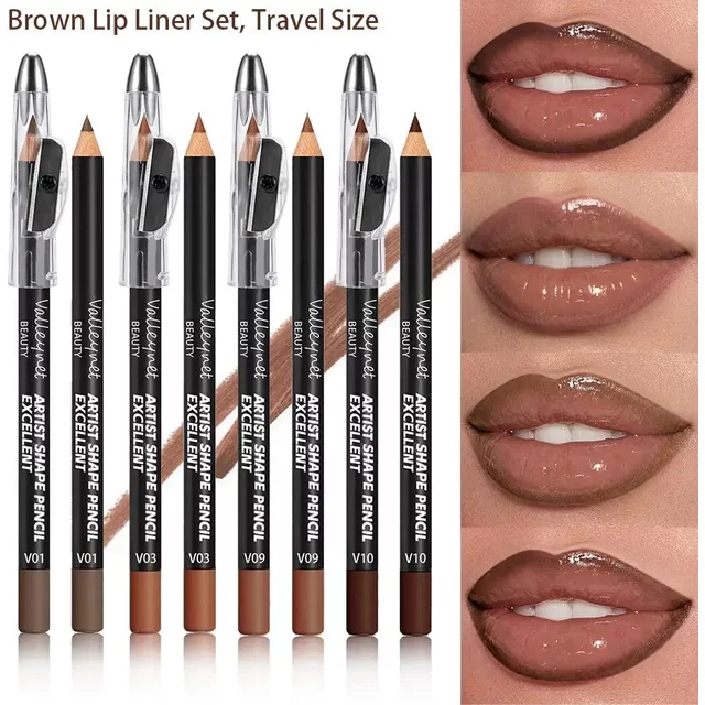 4 Piece Brown Shades Lip Liner Set, Matte, Waterproof, Compatible with Various Lip Glosses and Lipsticks, Portable Bag Size