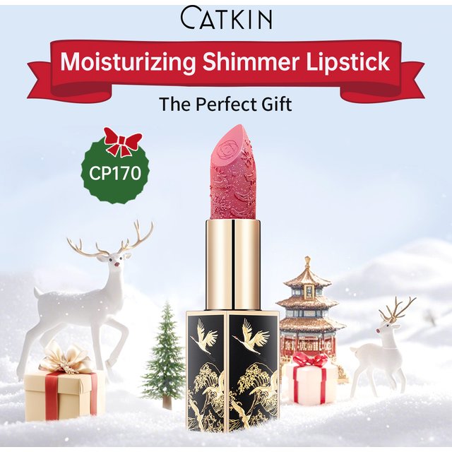 CATKIN Christmas Limited New Year's Lipstick for Lips CATKIN Moisturizing with Golden Glosses, Tone CP170 Crimson Pink, 3.6 G