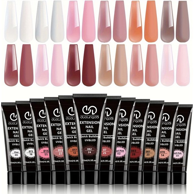 Poly Extension Gel Nail Kit, Featuring 12 Shades of Nail Extension Gel, Making It a Perfect DIY Starter Set for Girls' Nail Care