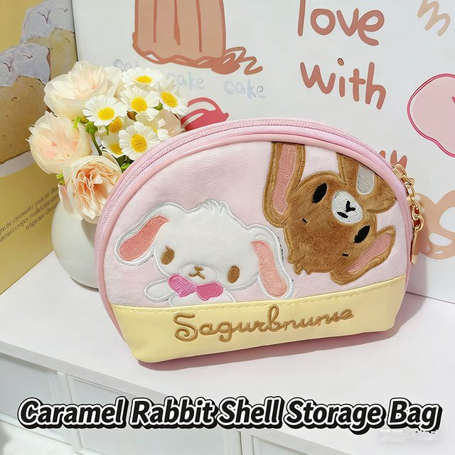 Cute Pink Rabbit Shell Storage Bag Sweet Japanese Style Handheld Cosmetic Bag Kawaii Pouch for Stationery and Small Items
