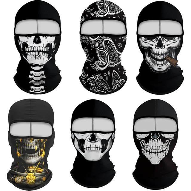 Bicycle Balaclava Full Face Mask Skull Print Motorcycle Full Face Mask Windproof Skiing Head Neck Warmer Bicycle Helmet Liner
