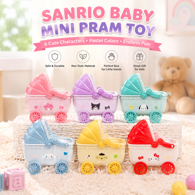 Genuine Hellokitty My Melody Mini Stroller Storage Box Pink Plastic Desktop Organizer For Small Cosmetic Accessories Daily Use