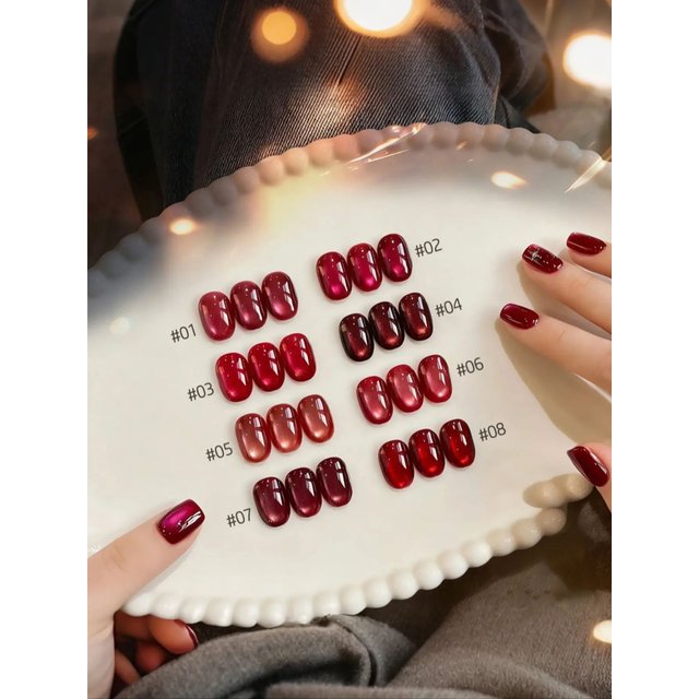 MIANEL 10ML New Year Lucky Red Cat Eye Gel Nail Polish 2026 New Winter Style Wine Red Glass Beads Nail Polish Nail Art 1-8pcs