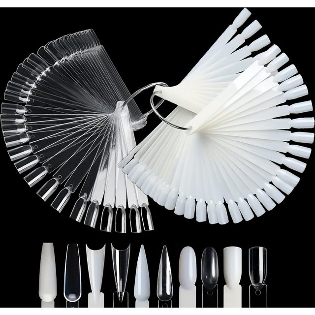 50Pcs Nail Sample Stick with Ring, Clear Fan Nail Polish Practice Display Tips Nail Sample Stick, Nail Art Practice Colorful Display