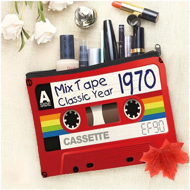 Vintage Cassette Tape Makeup Bag - Foldable Travel Organizer with Zipper, Cosmetic Pouch for Music Lovers