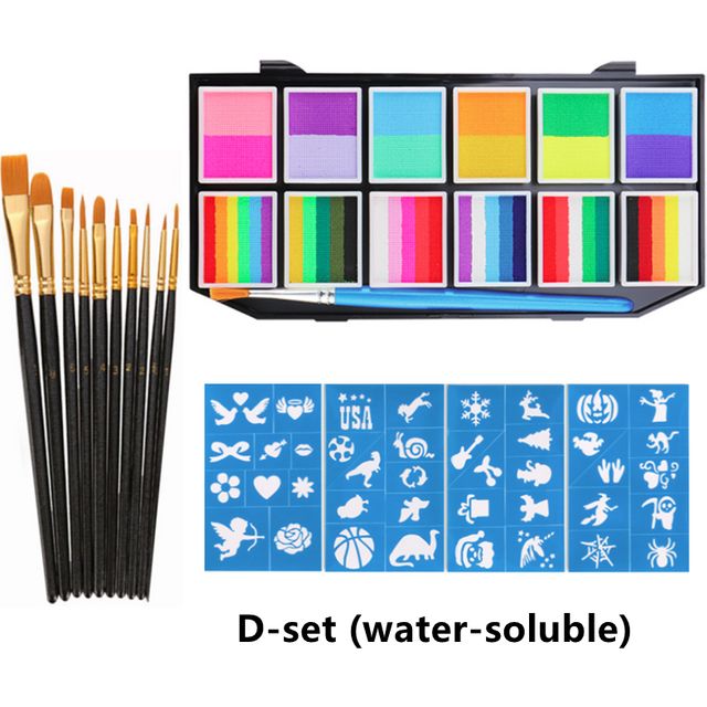 12 Grid Face Body Painting Set Water-Soluble Rainbow Palette for Children's Adults Halloween Carnival Cosplay Party Makeup Kit