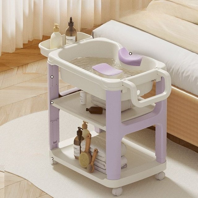 Portable Shampoo Basin for Bed Hair Washing,Adjustable Height Bend-Free Shampoo Sink, Elderly Care Hair Wash Bowl with Control