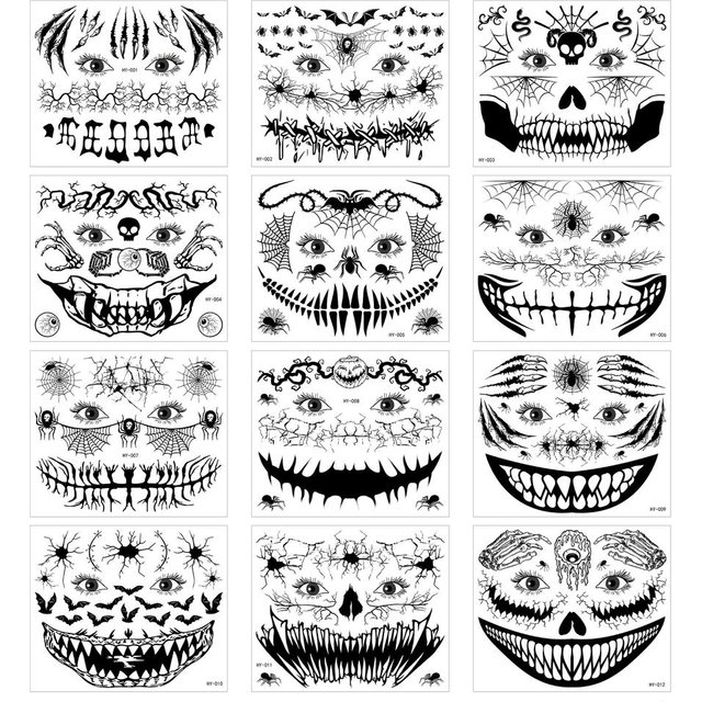 Halloween Facial Tattoos Glow In The Dark Tattoos Halloween Mouth Tattoos Eco-Friendly Scary Face Stickers For