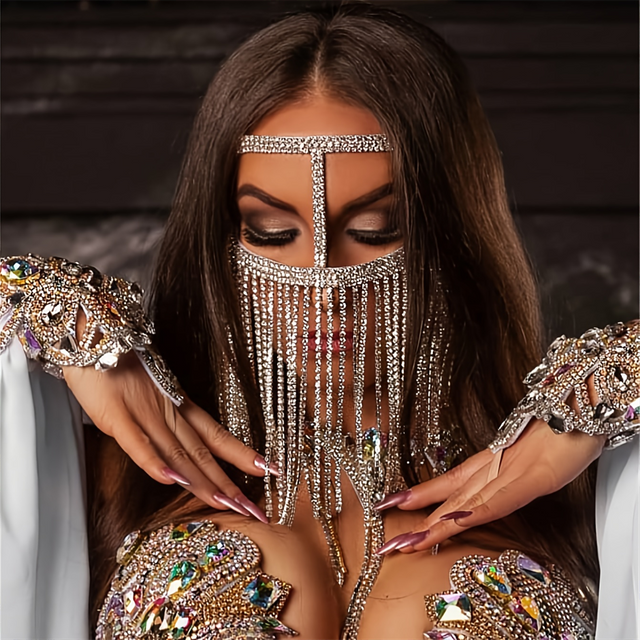 Masque à pampilles exagéré, bijoux de luxe, masque de mascarade entièrement serti de diamants, accessoire de visage mystérieux pour banquet, bijoux en strass