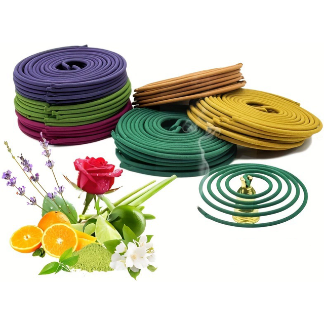 Assortiment de 40 bâtonnets d'encens en spirale par boîte, senteurs Rose, Jasmin, Lavande, Orange, pour l'aromathérapie à domicile, durée de combustion de 3 à 4 heures, parfum doux