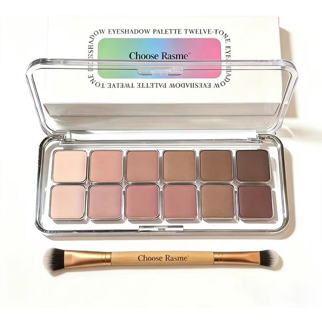 12-Color Low Saturation Eyeshadow Palette All Matte Tea Apricot Eye Makeup Palette Daily Earth Makeup Long Lasting Eye Shadows