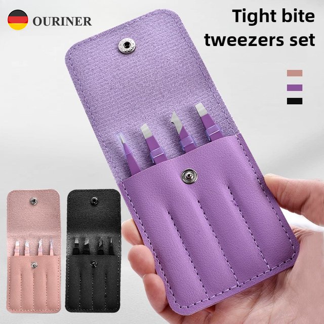 Eyebrow Tweezer 4Pcs Colorful Hair Beauty Fine Hairs Puller Stainless Steel Slanted Eye Brow Clips Removal Makeup Tools
