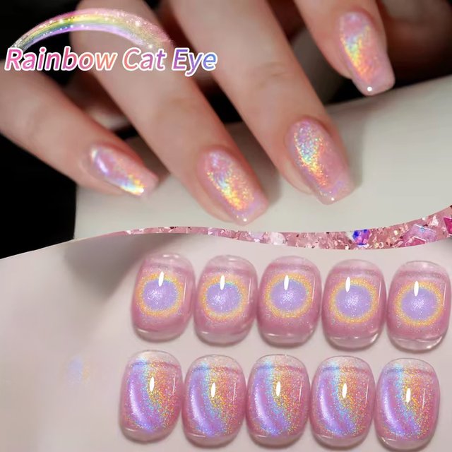 MIANEL Rainbow Cat Eye Gel Nail Polish, UV LED Curing, Long-Acting Fast Drying Nail Art Gel - Ideal Gift for women for Spring