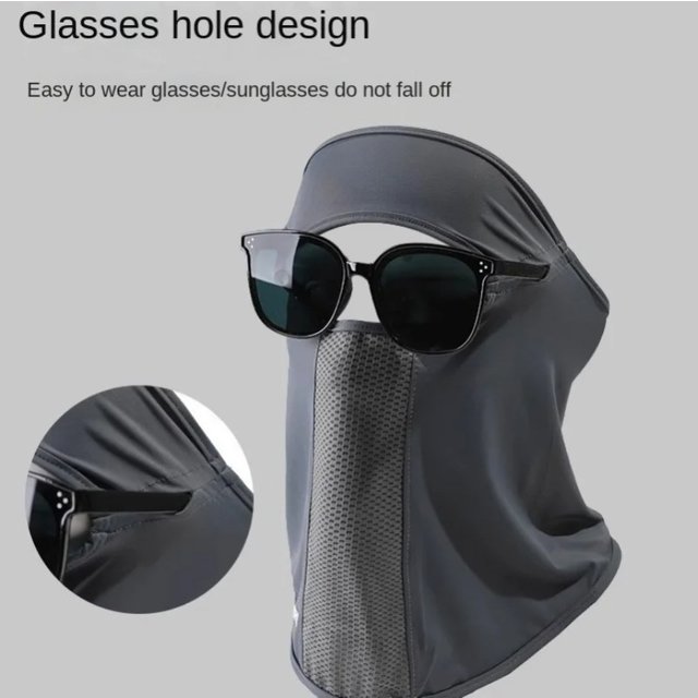 Facial Gini Summer Sports Ear Cord Scarves Mask Neck Protection Anti-UV Ice Silk Sunscreen Mask Face Veil with Eyeglass Hole
