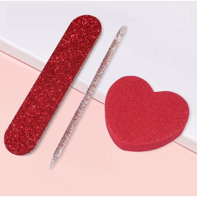 8/12 Pcs Glitter Nail Care Kit - Heart-Shaped Buffer, Crystal Rod, And Double-Sided File For Nail Art And Pedicures