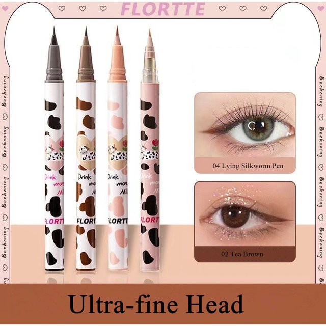 Flortte Ultra-fine Liquid Eyeliner&Lying Silkworm Pen Waterproof Long Lasting No Smudging Eye Liner Applicator Pencil