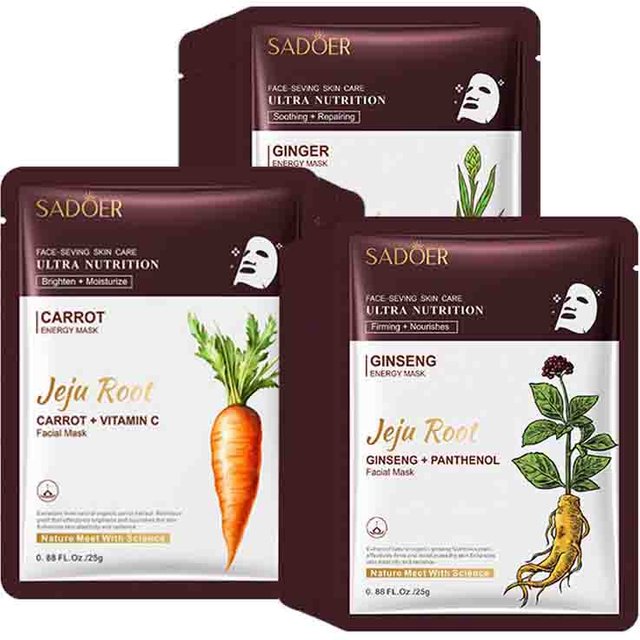 5 pièces SADOER plante racines masque Facial Ginseng blanchissant masques faciaux hydratant raffermissant hydratant visage feuille masque soins de la peau