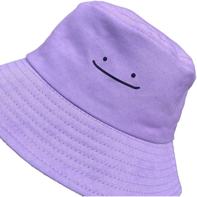 Anime Ditto Smile Bucket Hat Pokemon Light Purple Quick Dry Fisherman Cap Cartoon Sunscreen Hat for men Women Spring Summer Gift