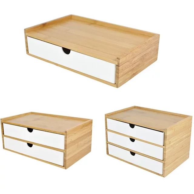1-3 Layer Bamboo Storage Box Sundries Cosmetic Jewelry Stationery Headset Storage Box Home Office Hotel Storage Drawers