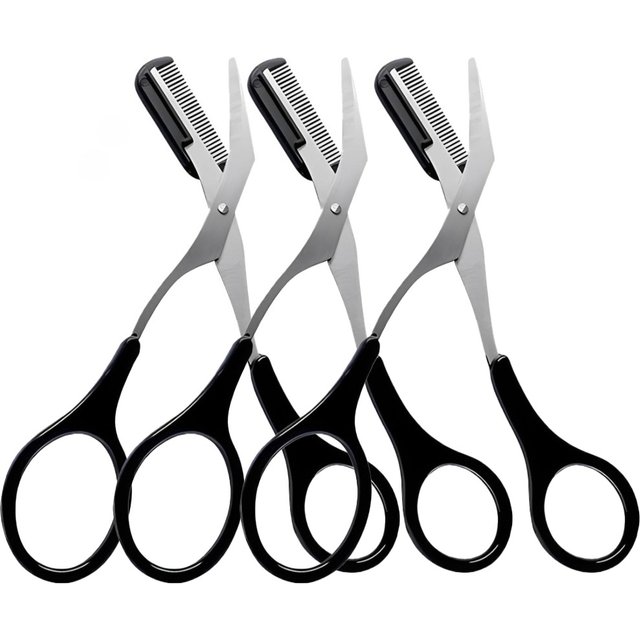 Eyebrow Trimmer Scissors Professional Non-Slip Finger Grip Brow Scissors with Comb for men and Women Brow Shaping Makeup Tools