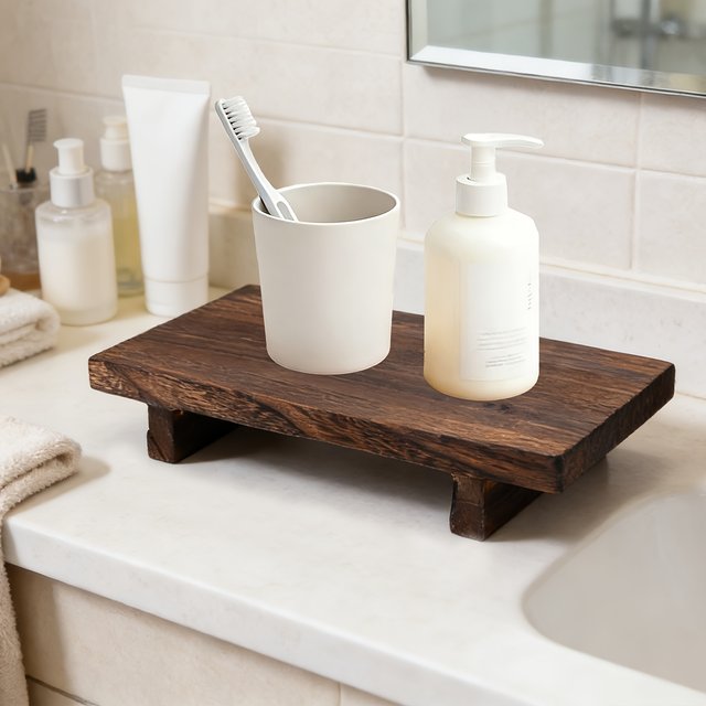 Vintage Wooden Decorative Tray, Elegant Storage Tray for Bathroom & Kitchen, Ideal for Cosmetics & Home Display