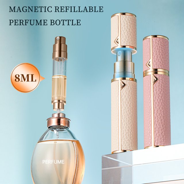 Louischanzl Atomiseur de Parfum Rechargeable en Cuir Magnétique 8ml, Flacon Vaporisateur Portable, Mini Atomiseur de Parfum pour Voyage, Distributeur de Cologne