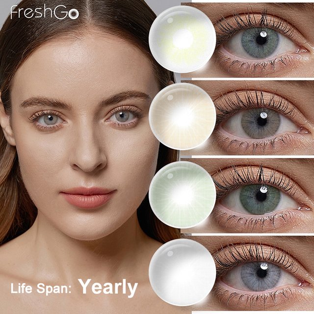 FRESHGO 6/12 Months Use 14.2mm Rio Colored Contacts Lenses For Eyes High Natural Colored Eyes Contacts Lens Makeup Work/Party