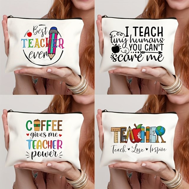 Chic Canvas Cosmetic Pouch - Durable Travel Makeup Organizer, Stylish Teacher Appreciation Gift