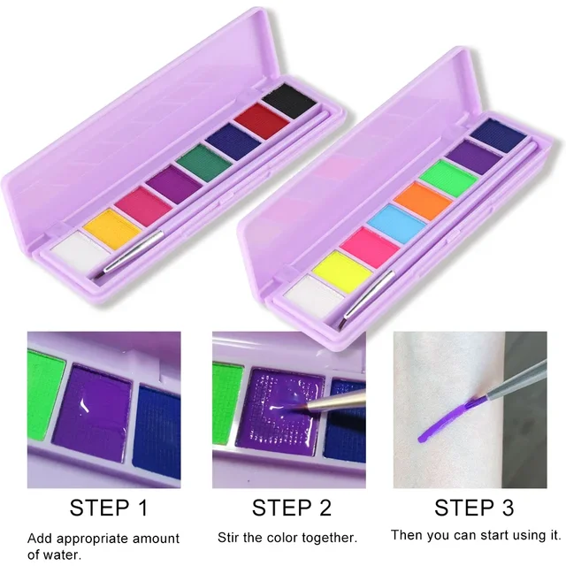 8 Color/box Water Activated Eyeliner Eyeshadow Palette UV Light Neon Reactive Eyeliner Pen Glow In Dark Eye Makeup Pigment Blue