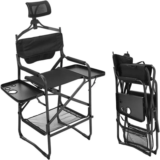 Tall Directors Chair Heavy Duty Bar Height Folding Makeup Chair Padded Seat with Side Table Foot Rest for Camping Home or Patio