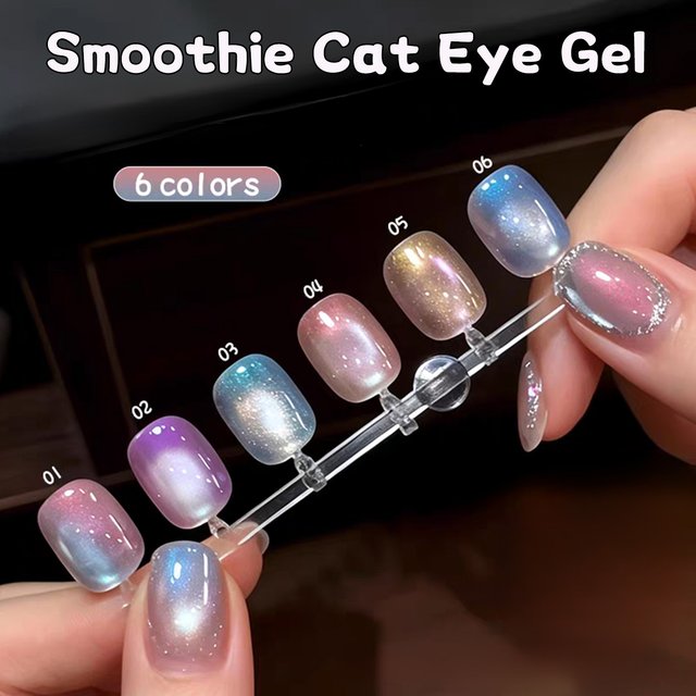 SHAKA 1pcs Ice Transparent Smoothie Cat Eye Gel Nail Polish Summer Popular Dreamy Aurora Whitening Glass Beads Cat Eye Nail Art