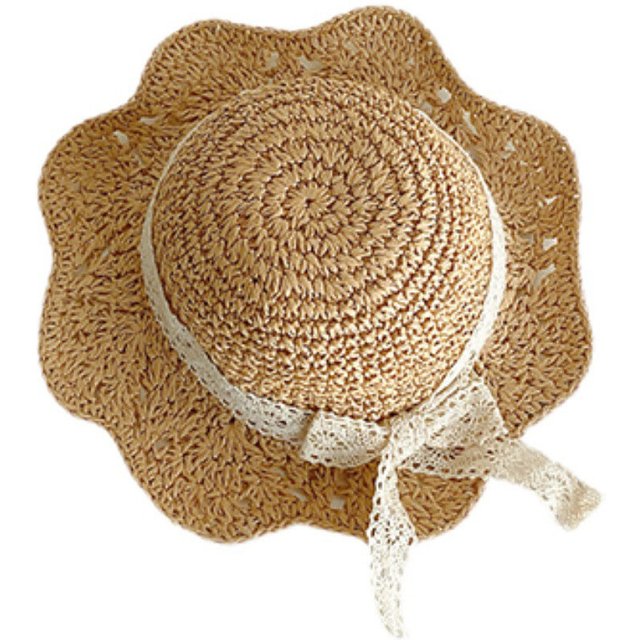 Lace Bow Girl Straw Hat Baby Summer Sun Hats Travel Beach Kids Large Brim Fisherman Cap 2-5Year Children Sunscreen Bucket Caps