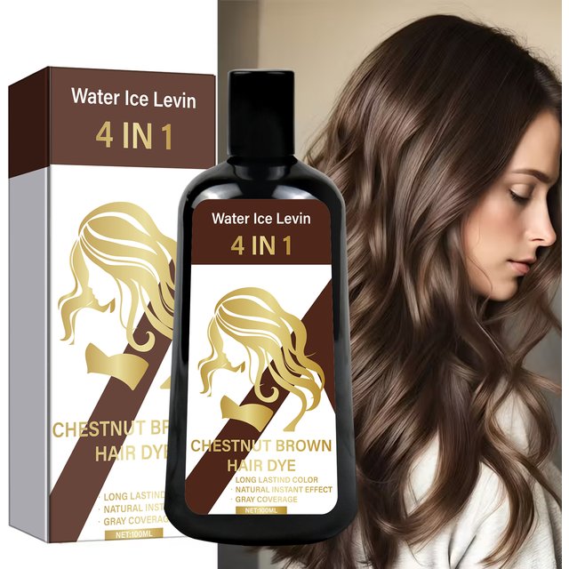 4-in-1 Chestnut Brown Hair Dye Shampoo for Long-Lasting Color & Natural Instant Gray Coverage, Ginger & Ginseng Enriched.