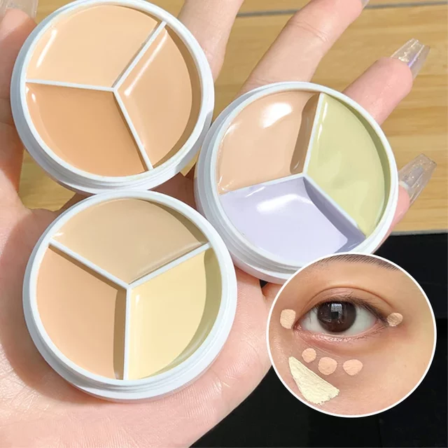 Round Holding Makeup Three Color Concealer Spot Acne Print Repair Foundation Dark Circles Are Not Easy To Stick Powder Wholesale