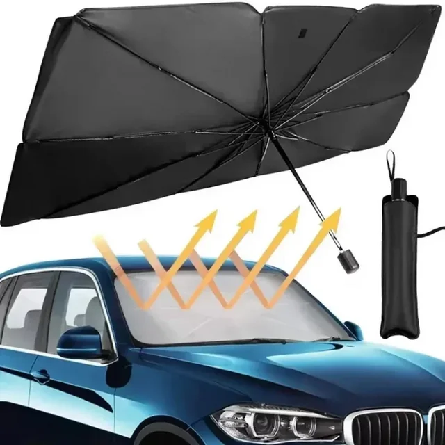 Foldable Car Windshield Sunshade Umbrella, Silver Glue UV Protection Heat Insulation Portable Car Sunscreen Accessory