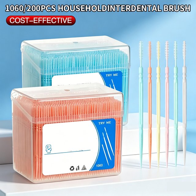 1060/200PCS Double Head Interdental Brushes Bulk Value Pack, Portable Teeth Gap Cleaner for Home Daily Oral Care