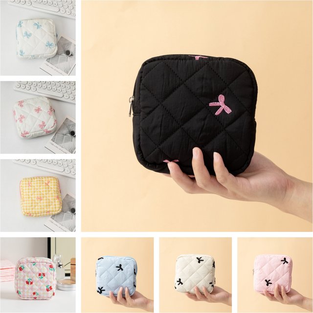 Girls Cute Floral Bows Sanitary Pad Pouch Portable Sanitary Napkin Bag Lipstick Cosmetic Bag Makeup Bags Coin Purse Coin Pouch