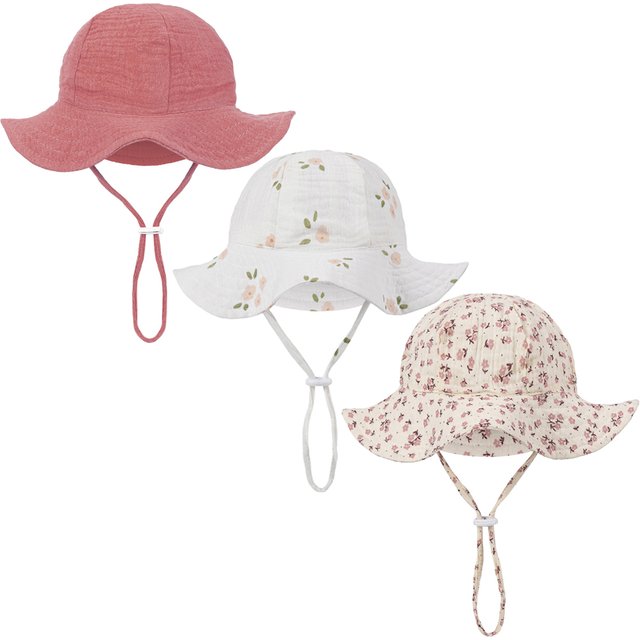 0-12M Floral Print Baby Bucket Hats Adjustable Solid Caps Infant Boys Girls Sunscreen Outdoor Beanies Beach Fishing Headwraps