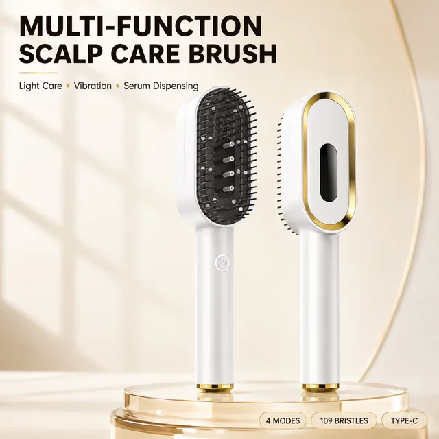 Scalp Massager Brush Red Blue Light Serum Applicator 4 Modes Vibration Massage Type-C Rechargeable Hair Care Combs for men Women