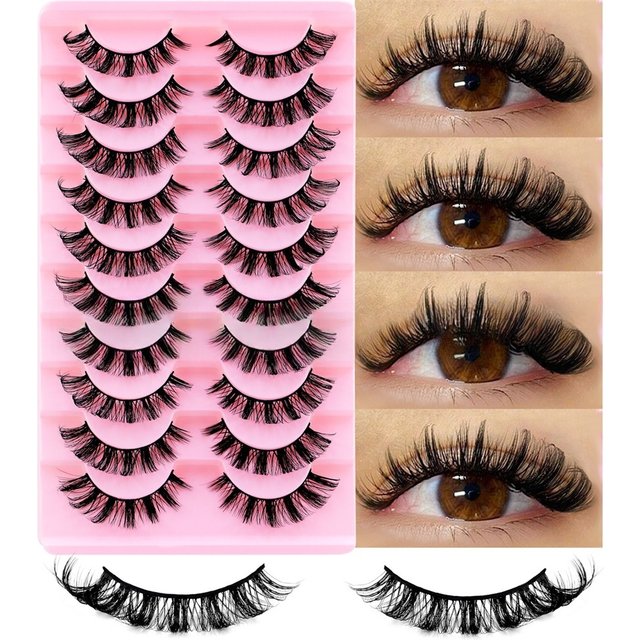10 Pairs Russian Style False Eyelashes Dd Curled Fluffy Slender Mix Voluminous Dramatic Eyes Makeup Accessory