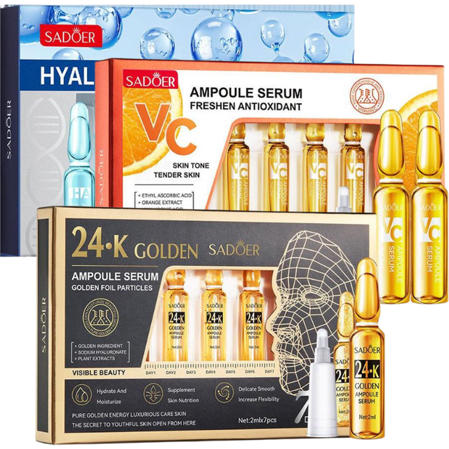 2ml*7 Vials/Box Vitamin C Ampoule Essence 24K Gold Hyaluronic Acid Serum Deeply Moisturizing Whitening Facial Essence