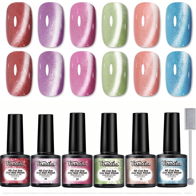 This latest cat-eye gel nail polish 6-piece set includes magnets and is suitable for LED lighting. A must-have for home use, it
